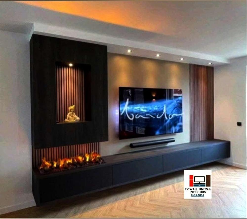 Modern Luxury TV Wall Units Ideas Customised with Fireplace and Shelves - Image 1