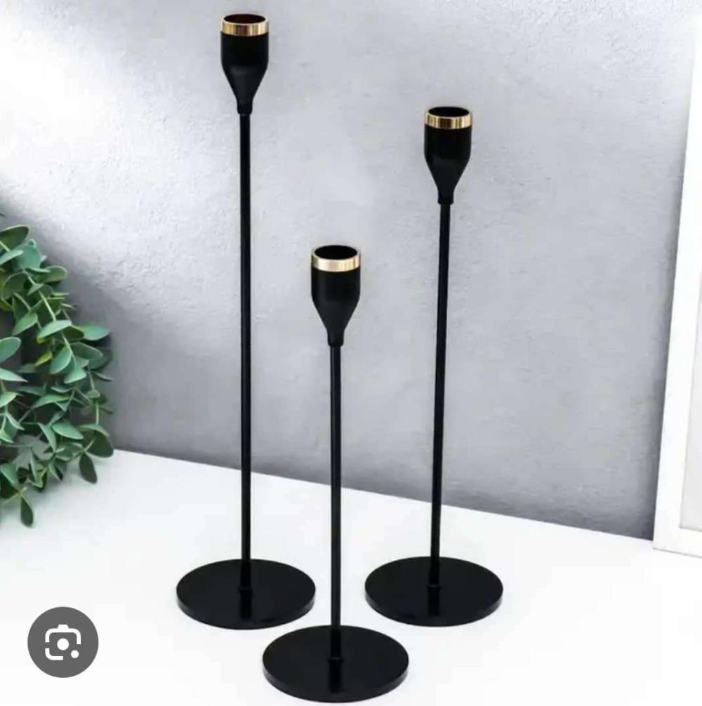 Taper Candle Holders Black Candlestick Set of 3 Candle Stick - Image 1