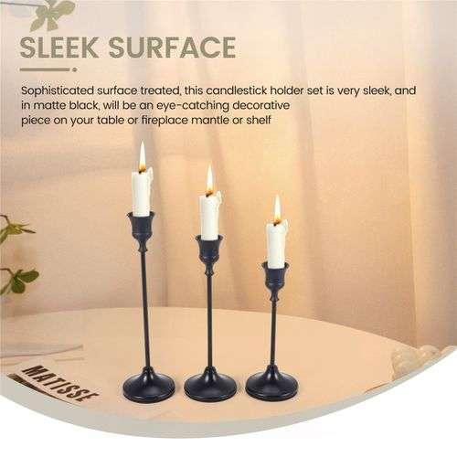 Taper Candle Holders Black Candlestick Set of 3 Candle Stick - Image 2