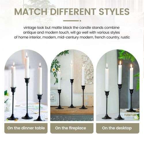 Taper Candle Holders Black Candlestick Set of 3 Candle Stick - Image 3
