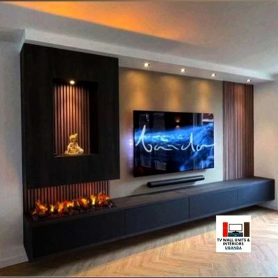 Modern Luxury TV Wall Units Ideas Customised with Fireplace and Shelves