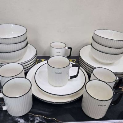 24 Piece Dinner Set - (6 Dinner Plates, 6 Side Plates, 6 Bowls and 6 Cups)