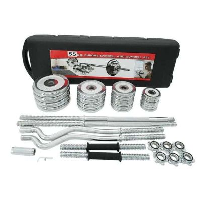 55Kg Chrome Barbell and Dumbbell Set